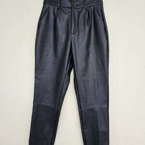 High-waisted Navy-Blue Fashion Nova Faux Leather Cropped Pants